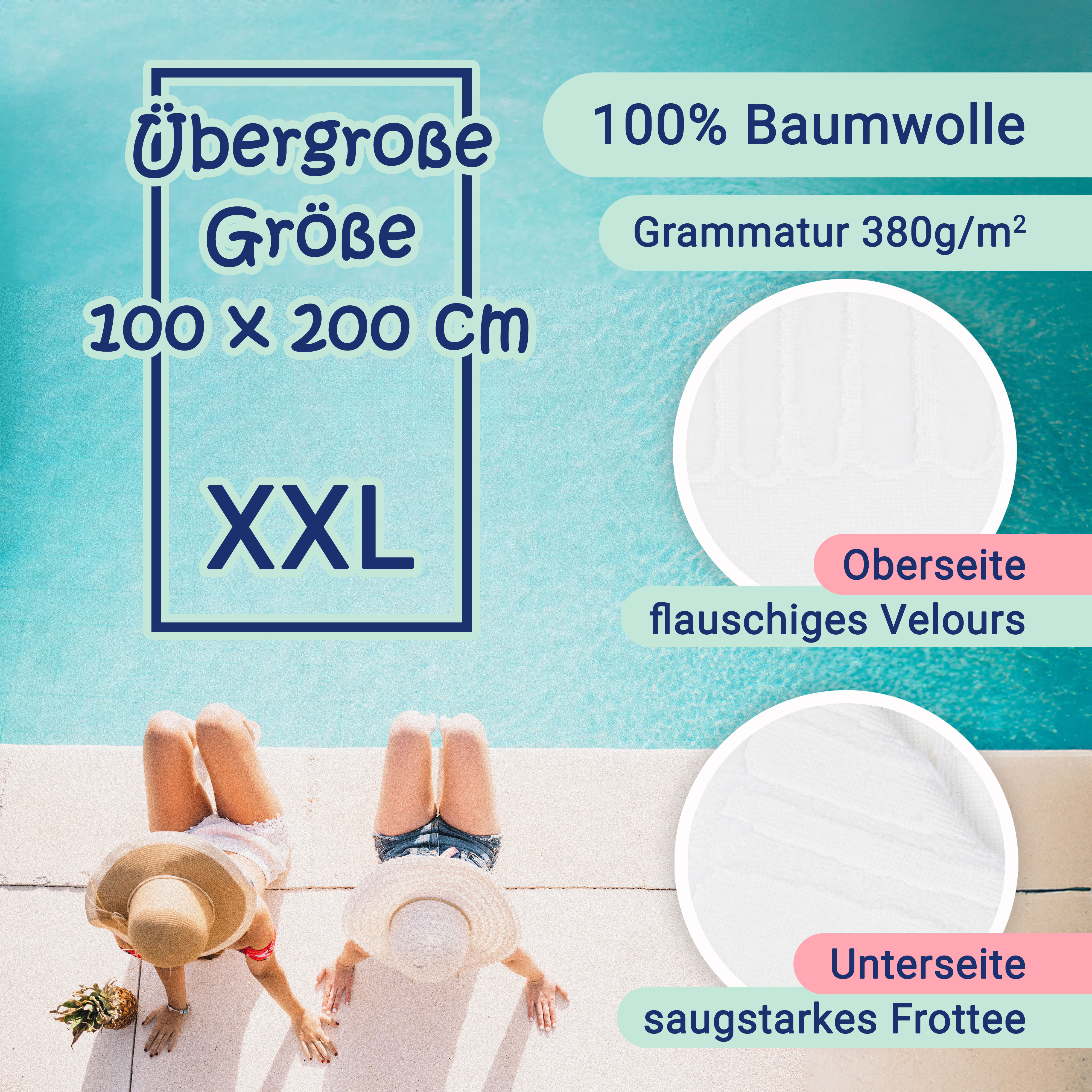 Strandlaken Strandhandtuch Strandtuch Badetuch Baumwolle 100x200 cm - Produktbild 1