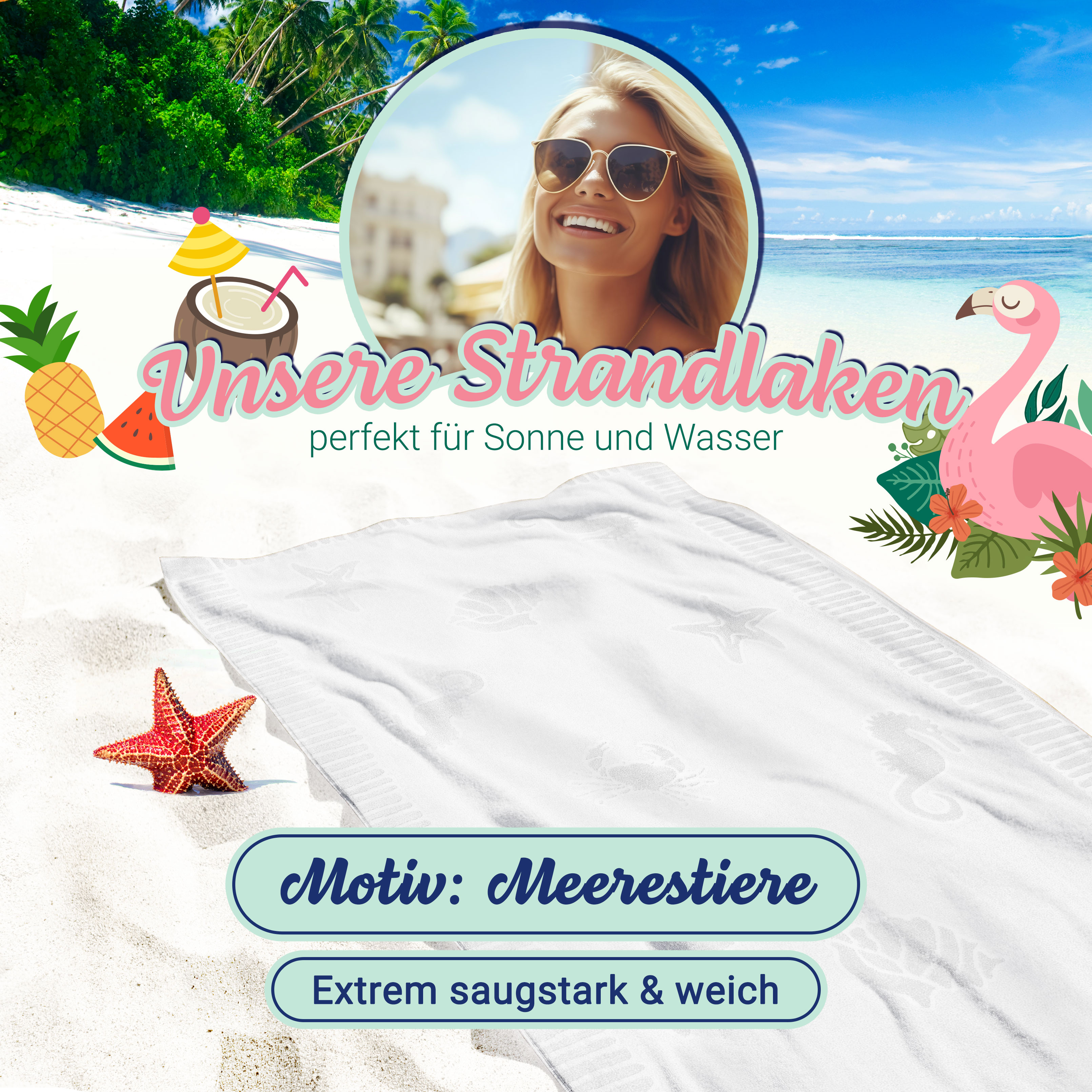 Strandlaken Strandhandtuch Strandtuch Badetuch Baumwolle 100x200 cm - Produktbild 3