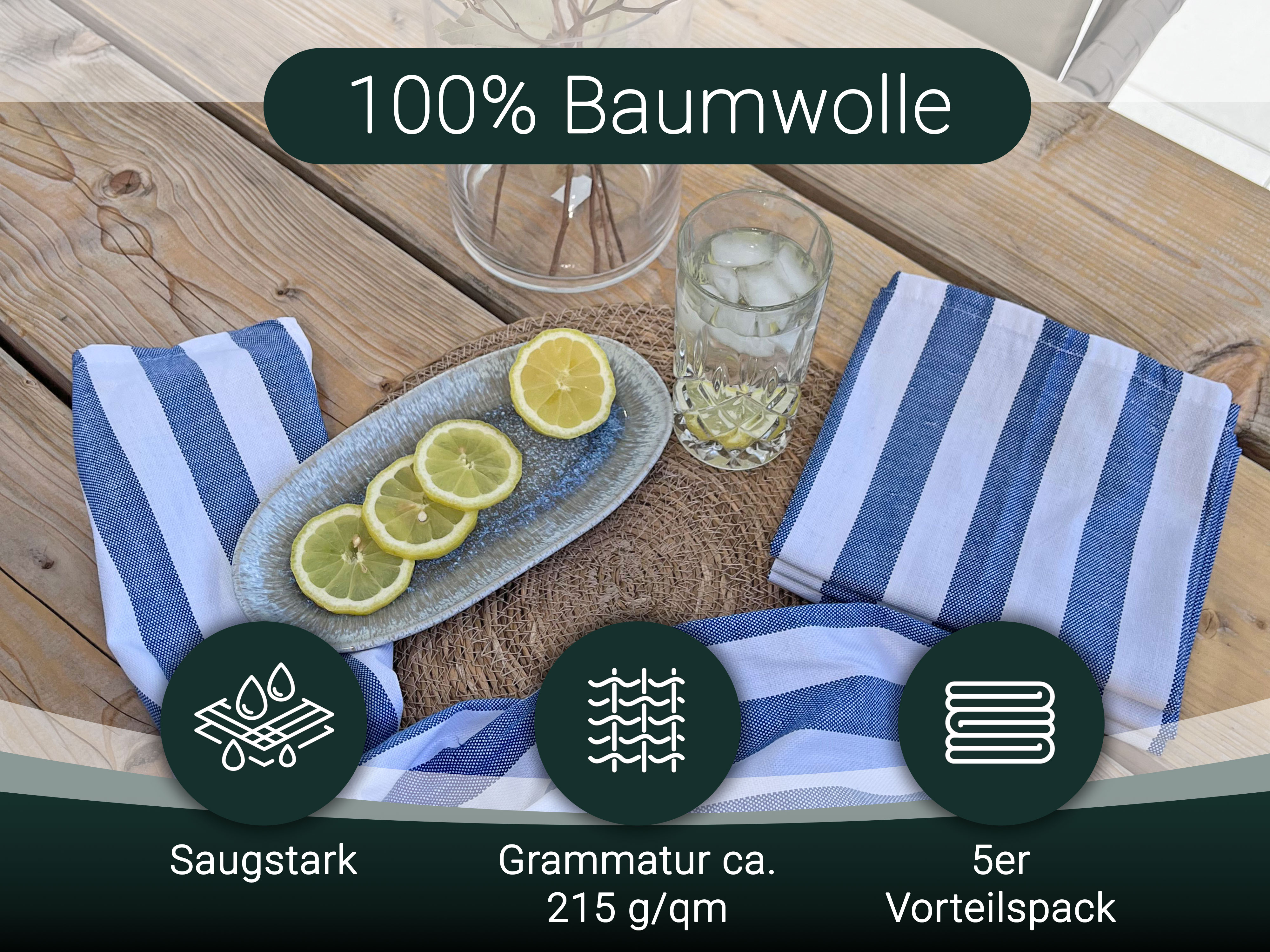 5er Set Geschirrtücher Küchentücher Geschirrhandtücher 100% Baumwolle