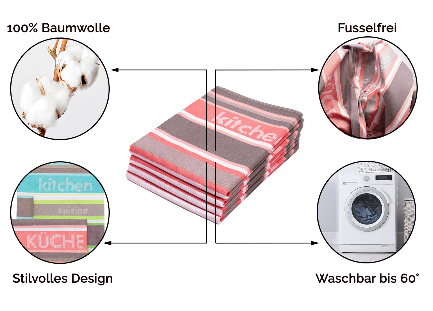 Vintage Geschirrtücher 4er-Set - Microfaser Trockentücher Retro Design
